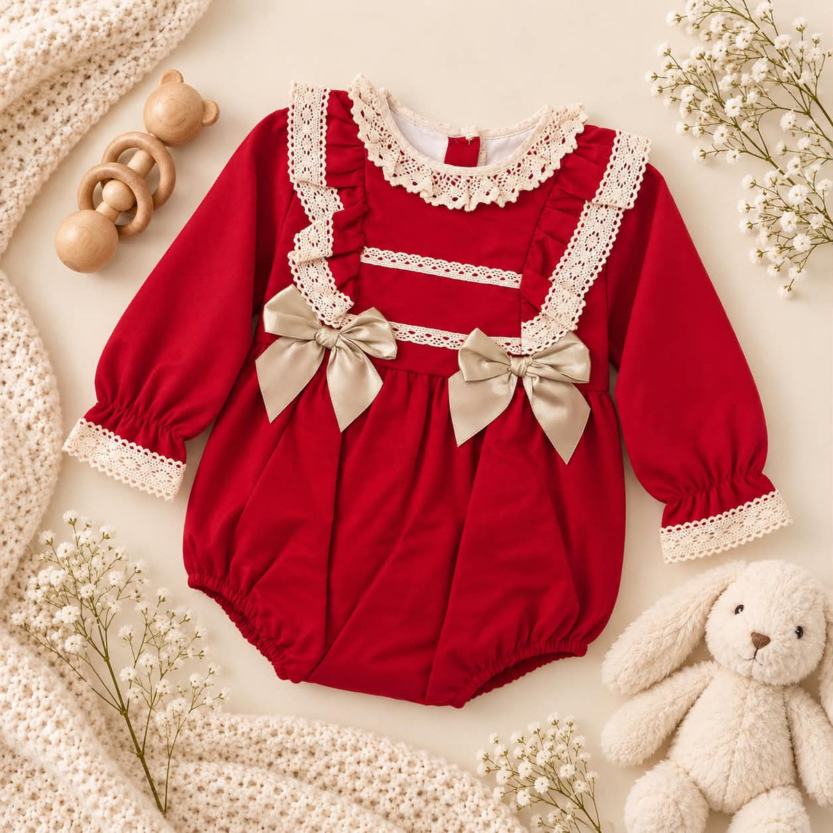 Red Spanish Lace Bow Romper