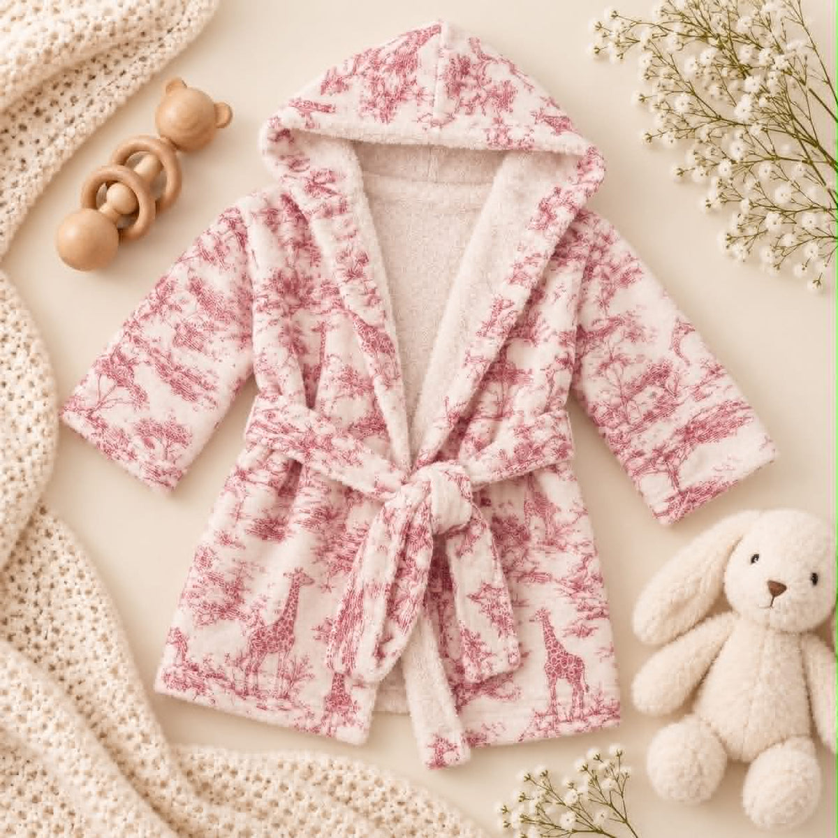 Pink Safari Hooded Dressing Gown